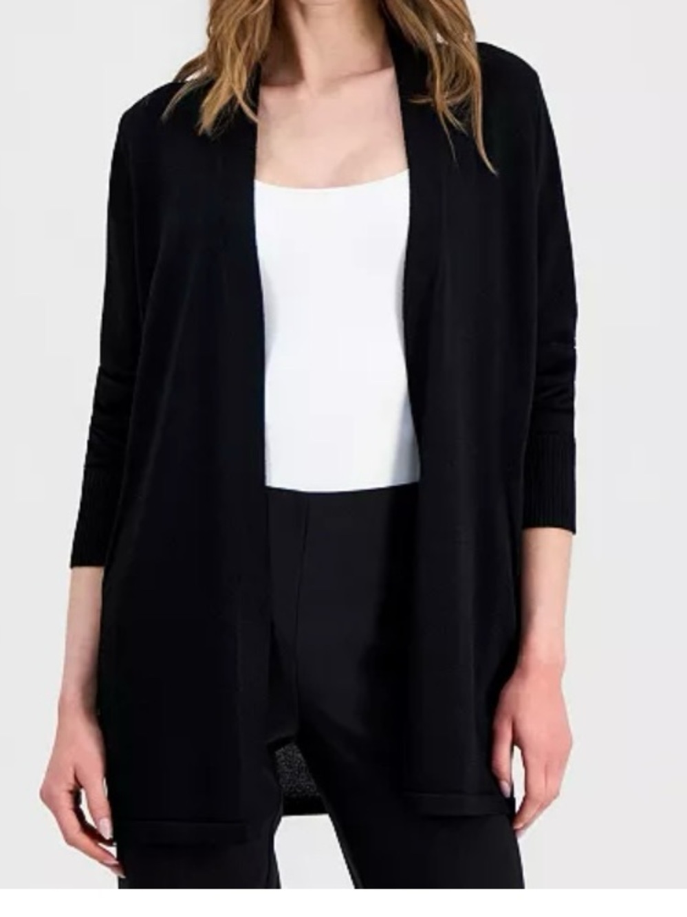 NWT Anne Klein Black Open-Front Cardigan with Pockets Size M